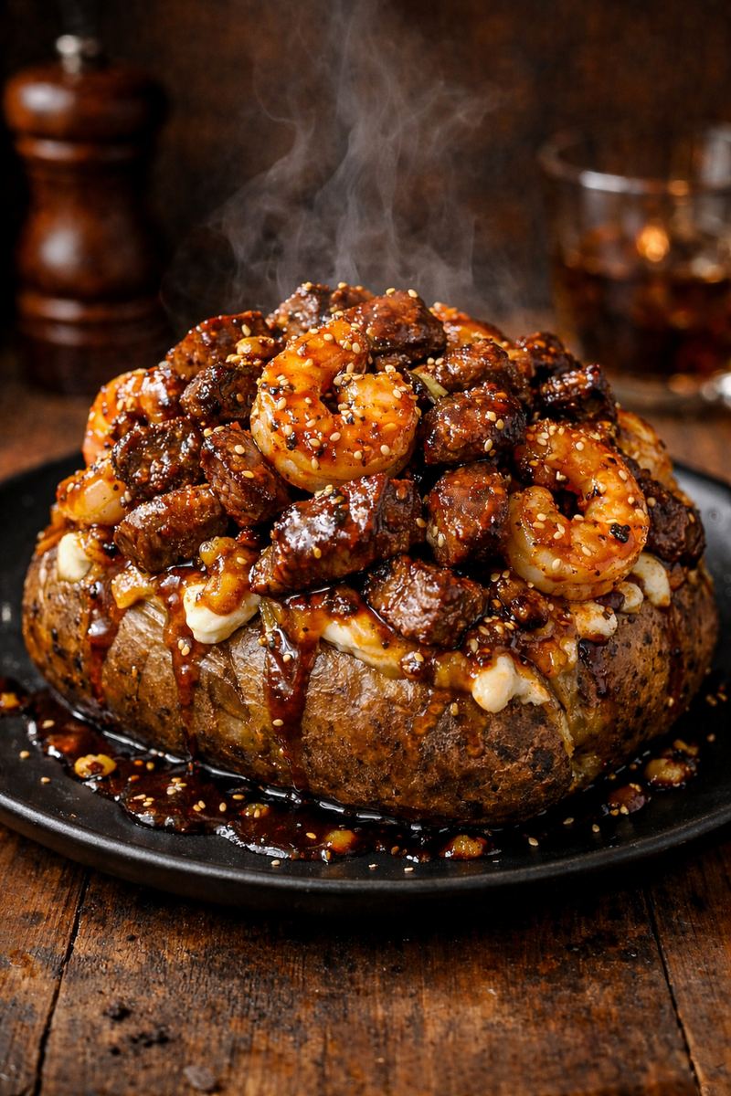 Honey Garlic Shrimp & Steak Potato